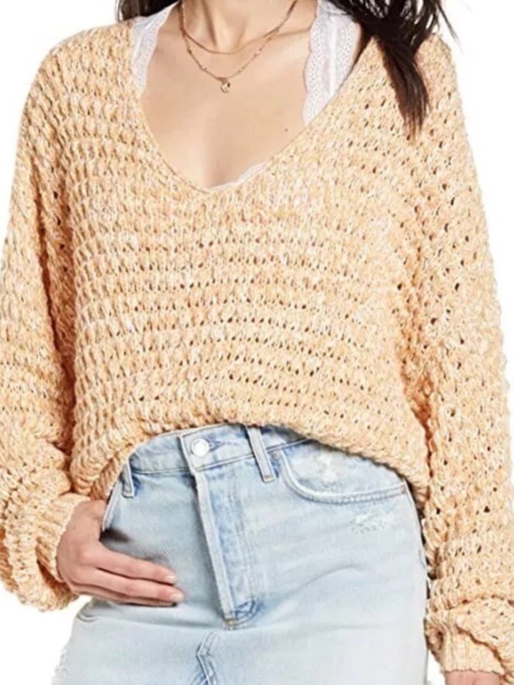 Free People Marled V-Neck Pullover